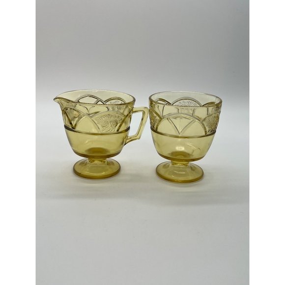 Vtg Federal Glass Amber Rosemary Dutch Rose Pedestal Cream and Open Sugar 1930's - Picture 1 of 4